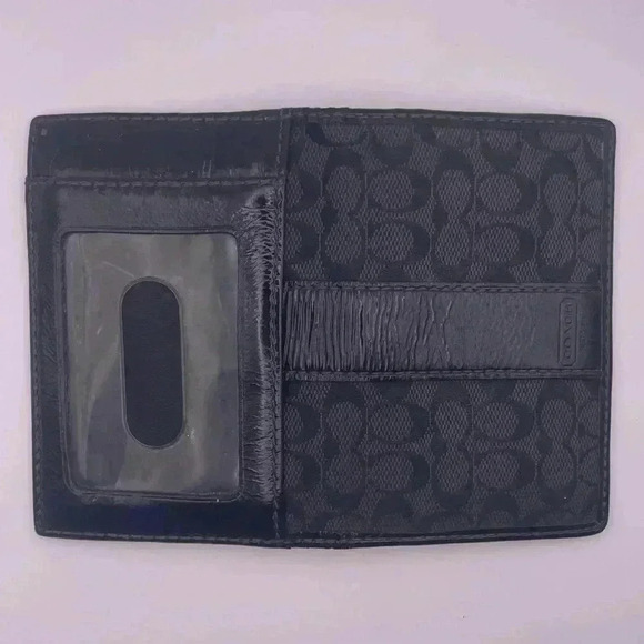 Coach Small Wallet- Black Coach Signature Logo Fabric with Black Patent - Picture 6 of 9